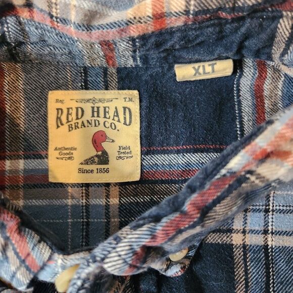Red Head Brand Co. Mens XLT Button Down Plaid Casual Shirt Blue Red Long Sleeve - Picture 3 of 7